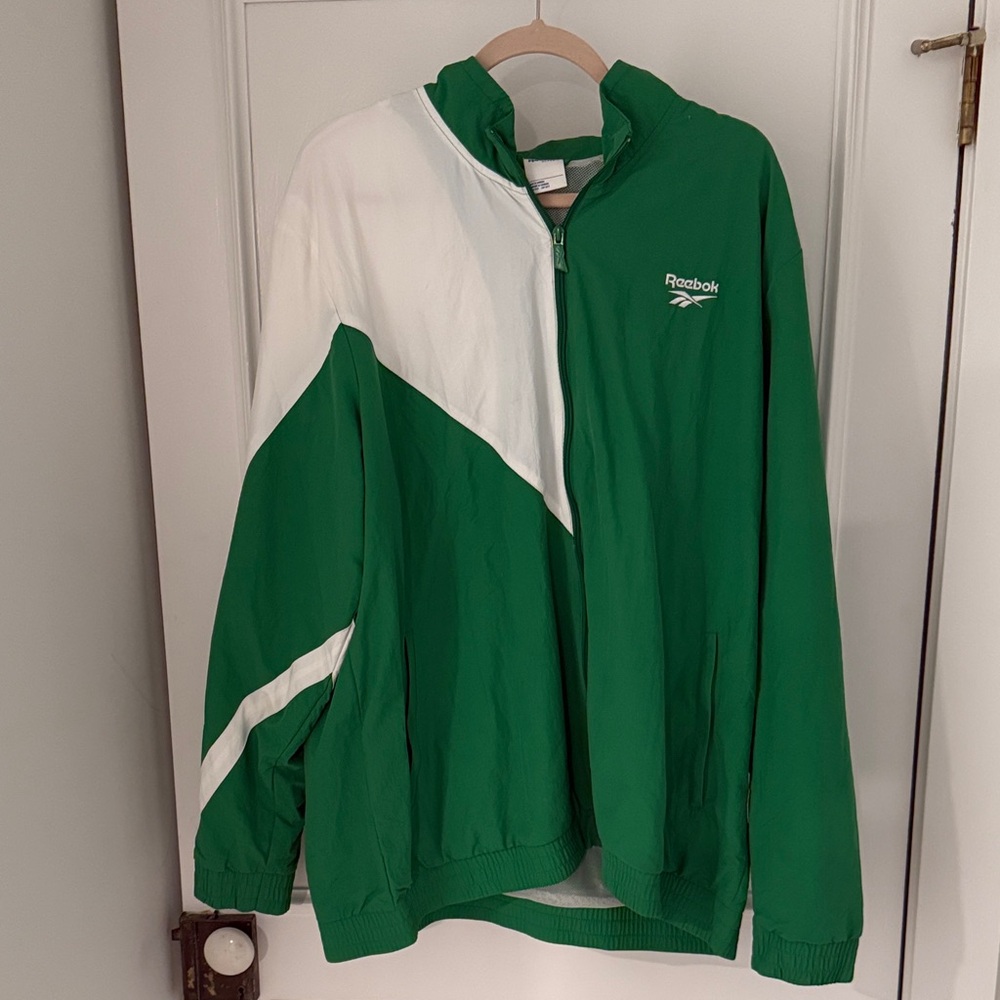 Reebok Green and White Athletic Windbreaker Jacket